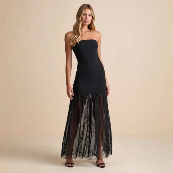 Lulus Dresses & Skirts - Lulus Vesna Black Mixed Media Strapless Maxi-Dress Size S